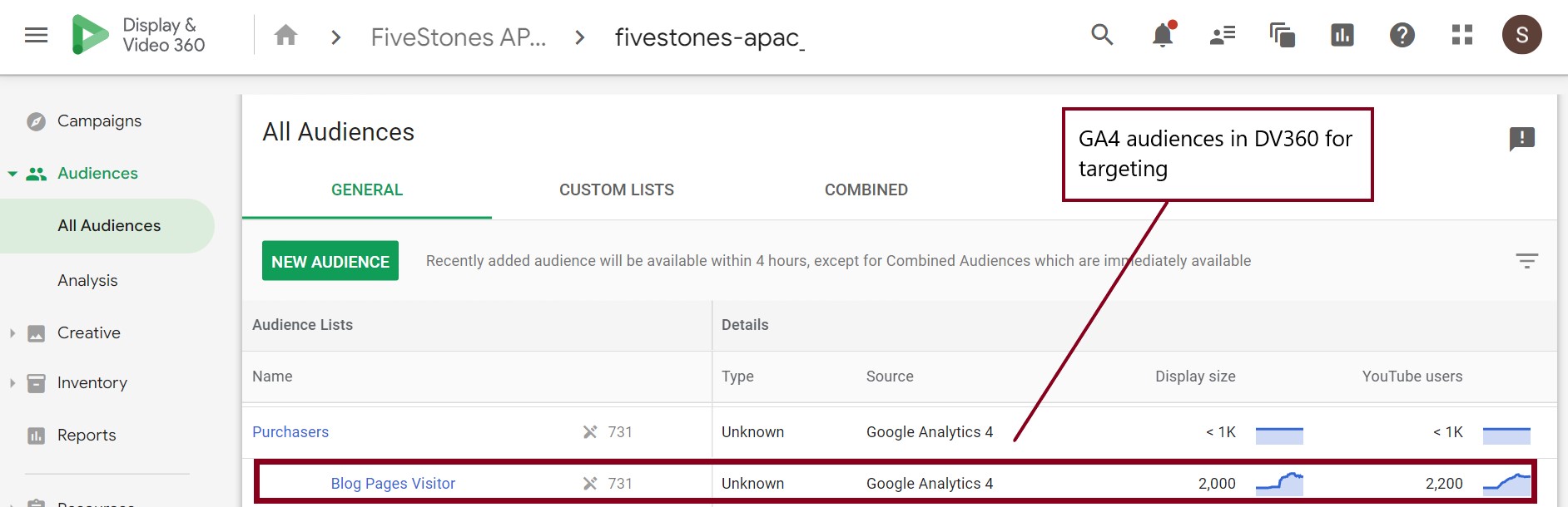 GA4 audiences in DV 97